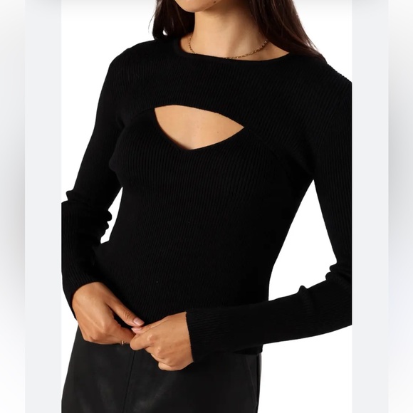 Petal & Pup Sweaters - Petal & Pup Black Cutout Rib Knit Long Sleeve Top size Large
